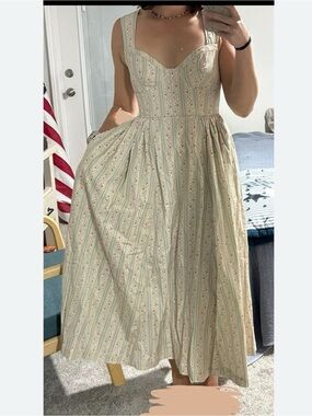 7 For All Mankind Sleeveless Corset Floral Stripe Midi Dress